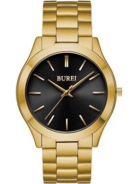 Men's Gold Black Analog Quartz Stainless Steel Waterproof Round Luxury Watch